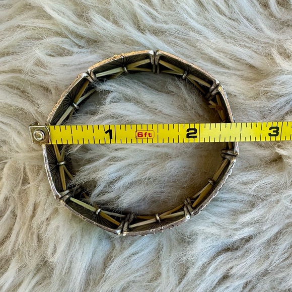 Vintage ๐ค Boho Silver Tone & Turquoise Stretch Bracelet Square Tribal Beachy - Picture 6 of 8